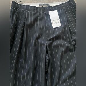 ZARA Black/White Striped Wide Leg Pants - Size L - NEW